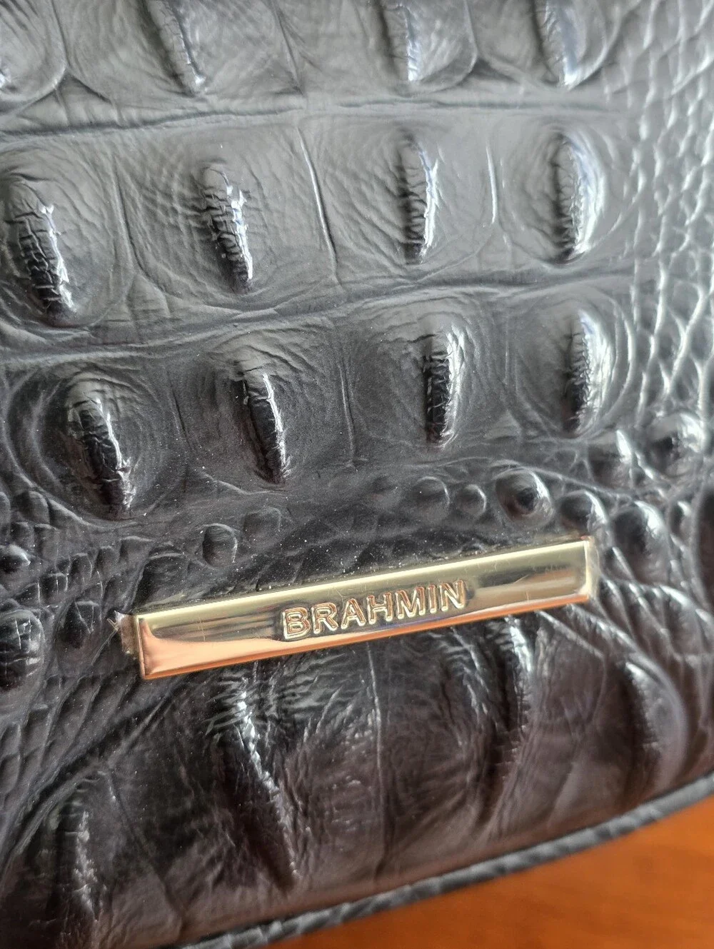 Brahmin Percy Black Alden Road Croc Embossed Crescent Crossbody Bag